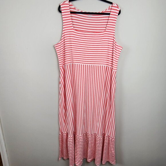 New Lands' End  maxi dress sz 2X 20-22 women plus size red stripes sleeveless - Picture 9 of 13